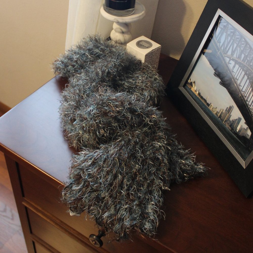 Teal & Brown Eyelash Knit Neck Scarf